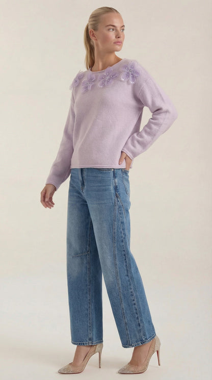 Ali Sweater with Floral Detail and Round Neckline
