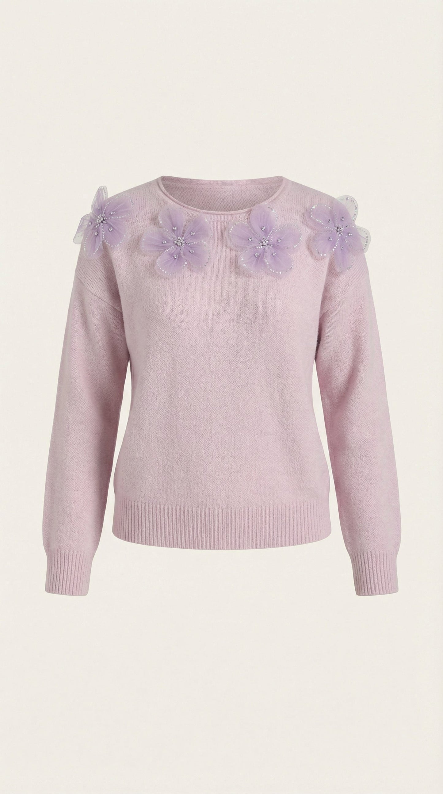 Ali Sweater with Floral Detail and Round Neckline