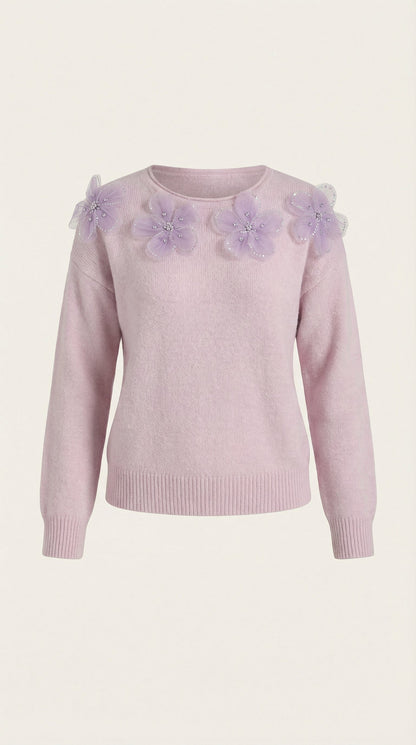 Ali Sweater with Floral Detail and Round Neckline