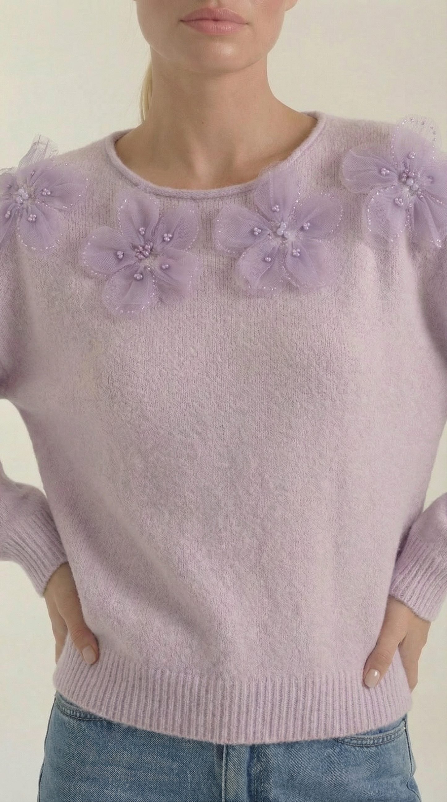 Ali Sweater with Floral Detail and Round Neckline