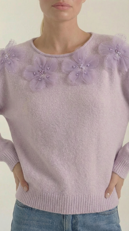 Ali Sweater with Floral Detail and Round Neckline