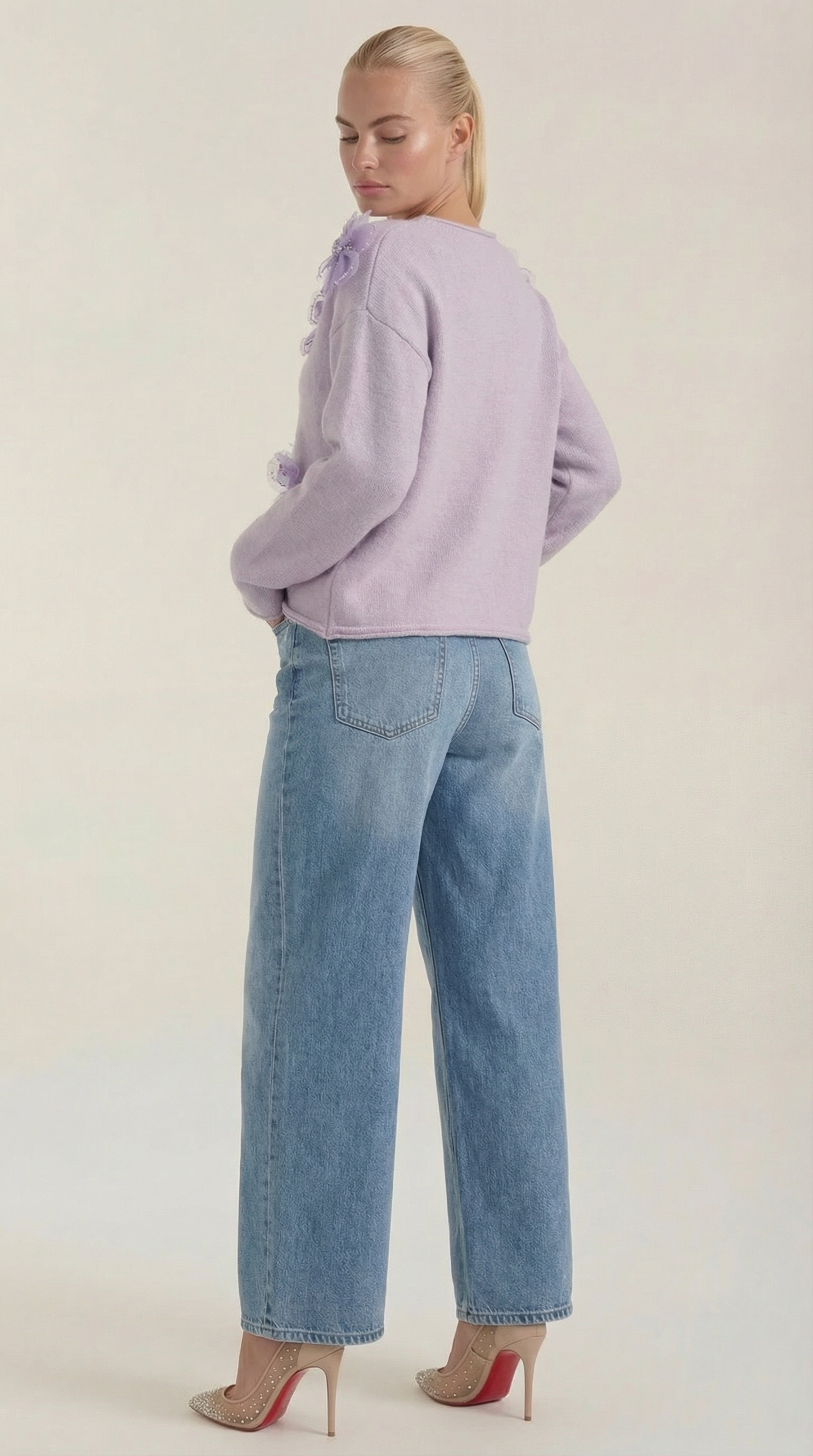 Ali Sweater with Floral Detail and Round Neckline