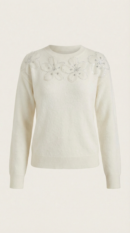 Ali Sweater with Floral Detail and Round Neckline