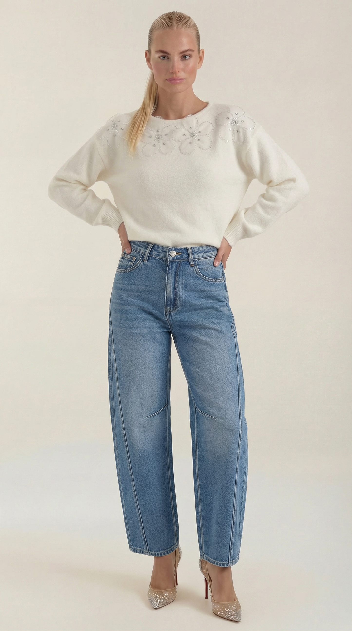 Ali Sweater with Floral Detail and Round Neckline