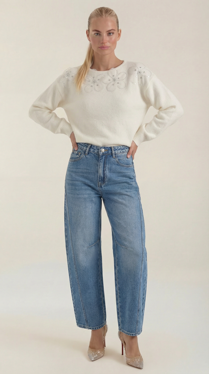 Ali Sweater with Floral Detail and Round Neckline