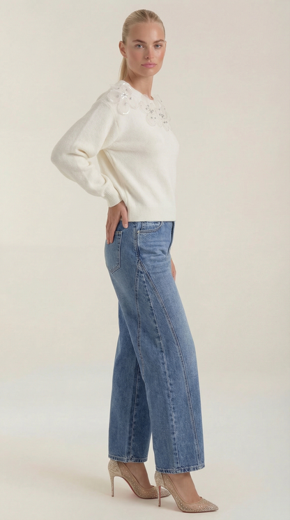 Ali Sweater with Floral Detail and Round Neckline