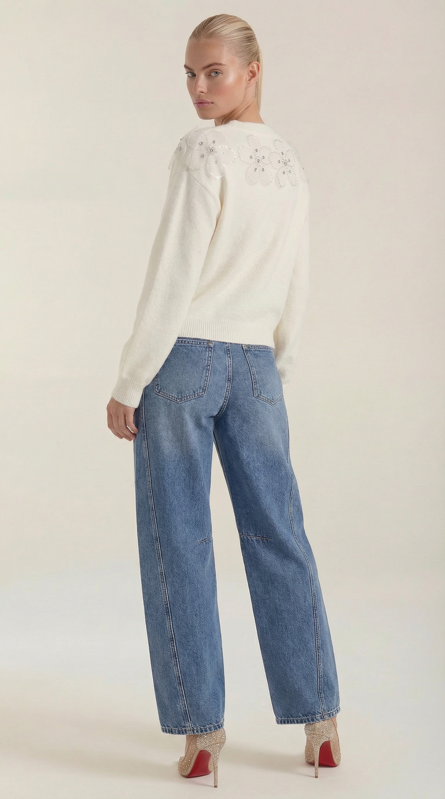 Ali Sweater with Floral Detail and Round Neckline