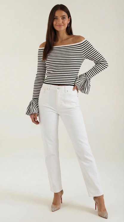 Greta Striped Ruffle Sleeve Top