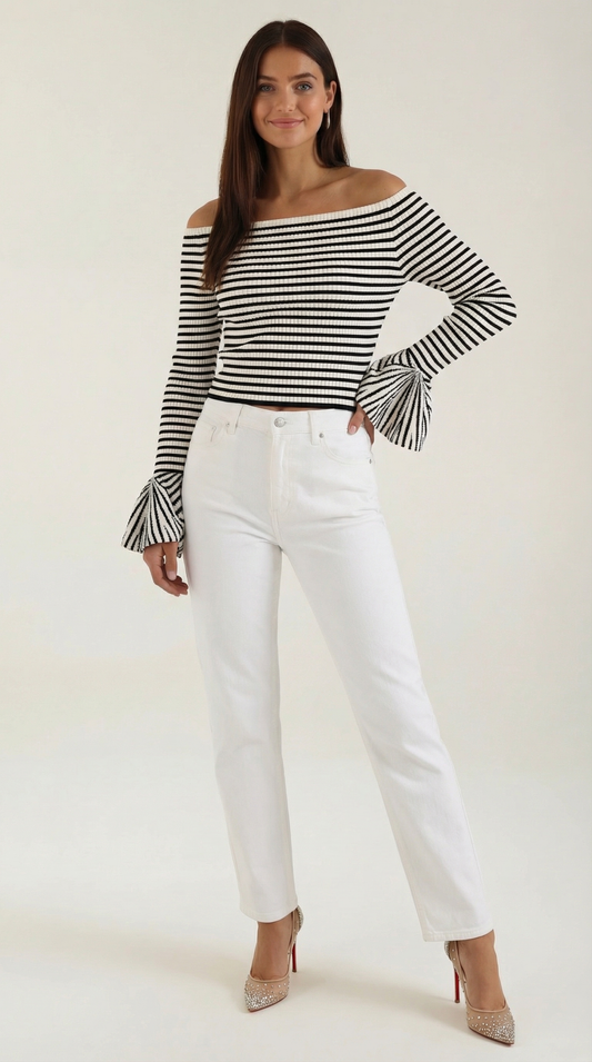 Greta Striped Ruffle Sleeve Top