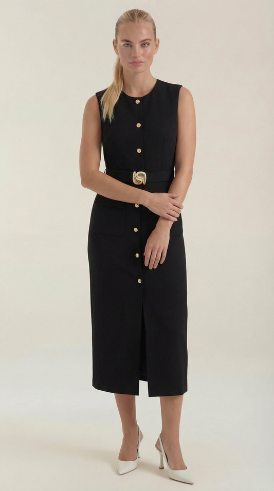 Arline Button- Front Midi Dress