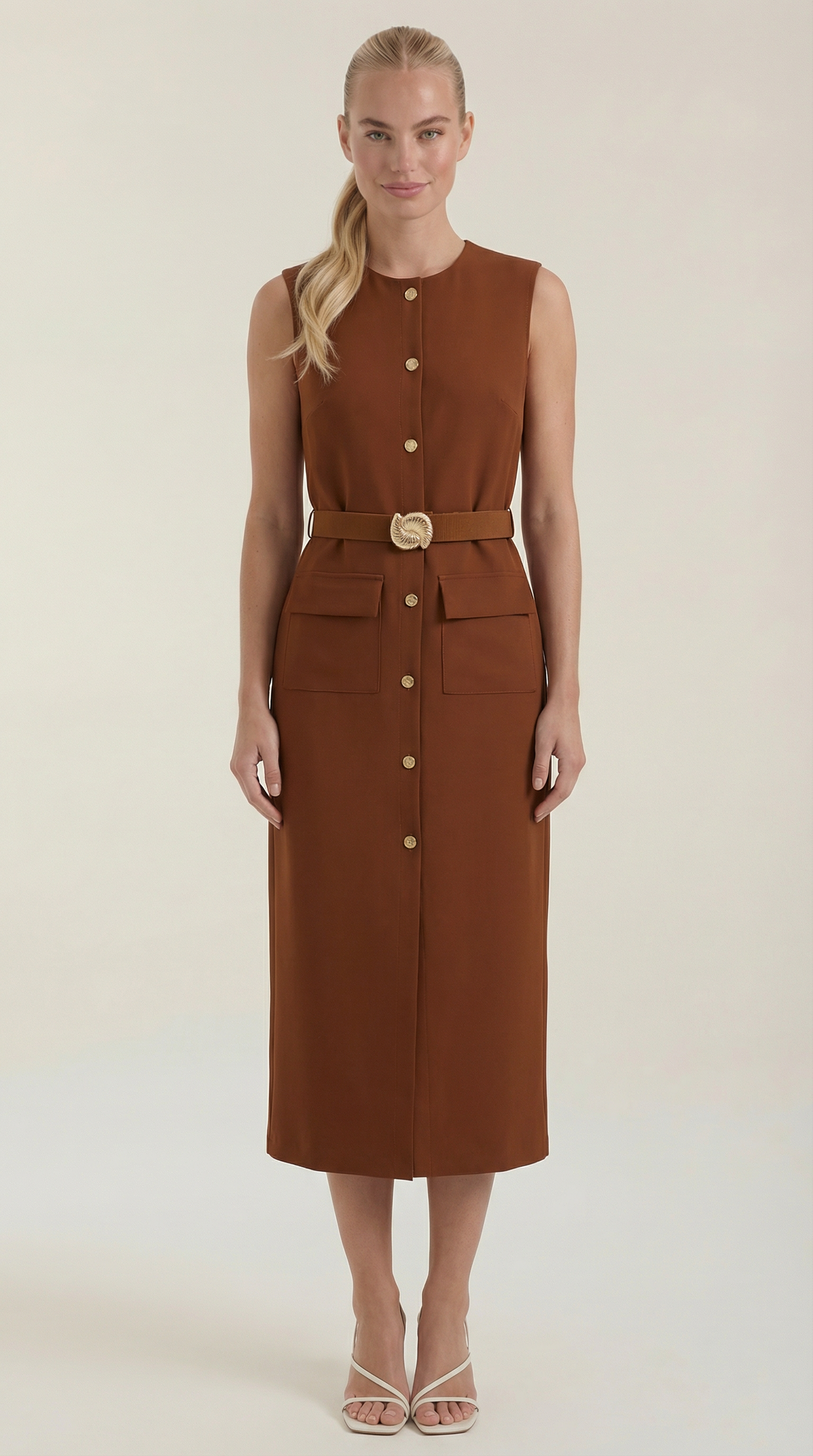 Arline Button- Front Midi Dress