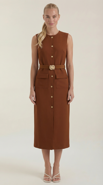 Arline Button- Front Midi Dress
