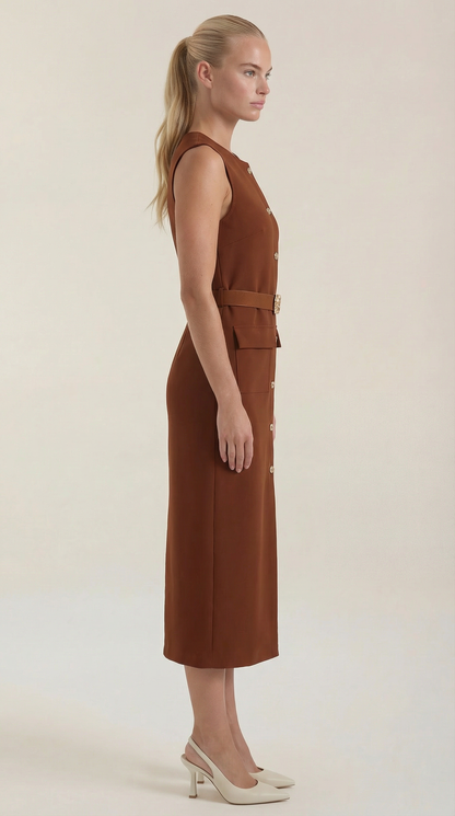 Arline Button- Front Midi Dress