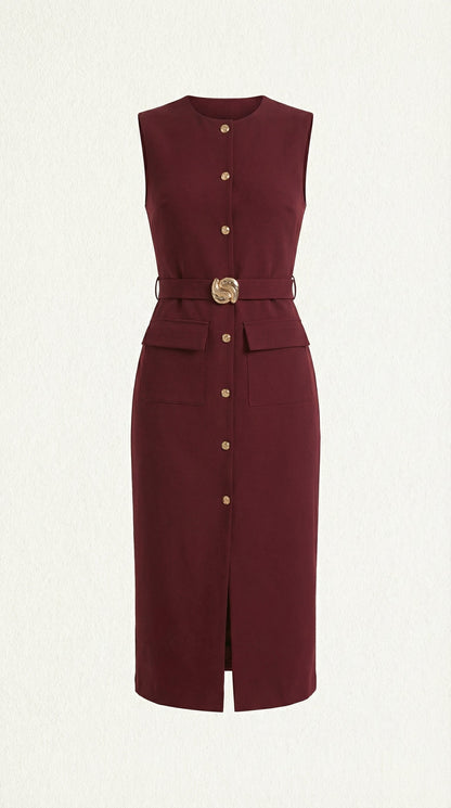 Arline Button- Front Midi Dress