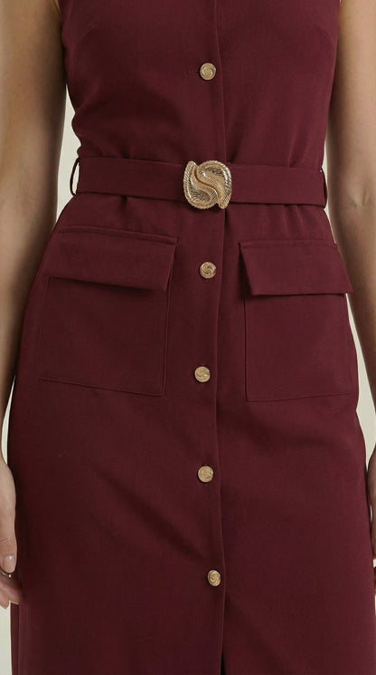 Arline Button- Front Midi Dress