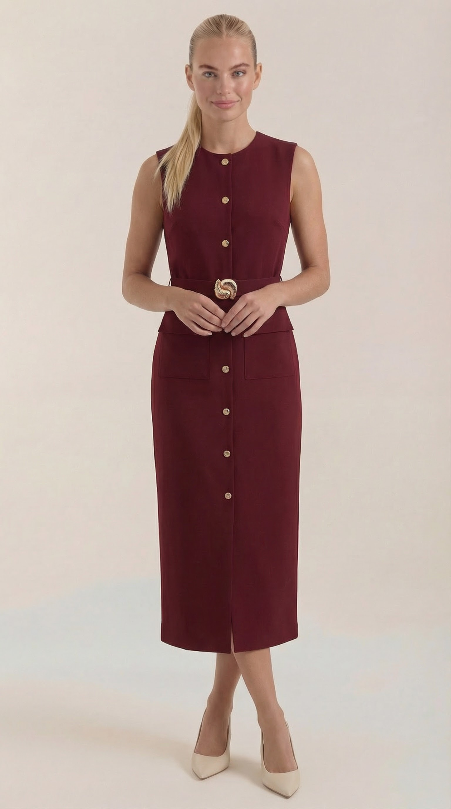Arline Button- Front Midi Dress