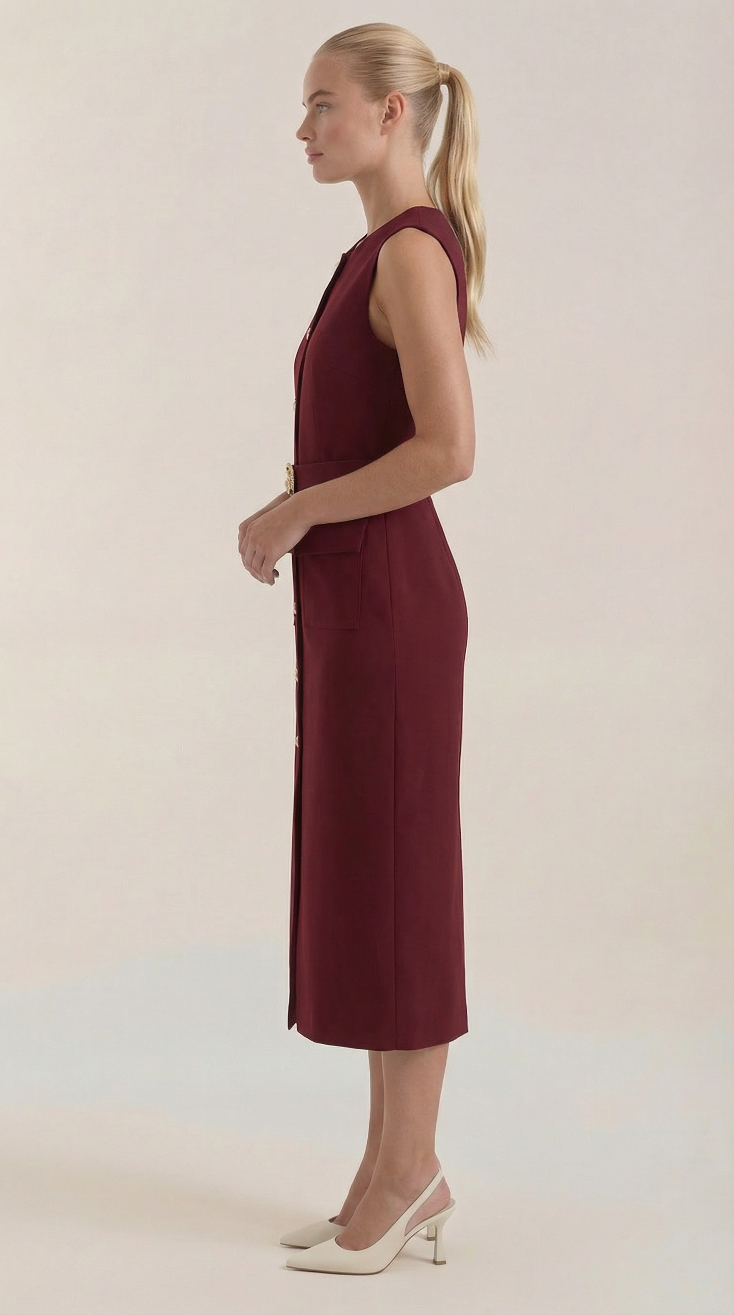 Arline Button- Front Midi Dress