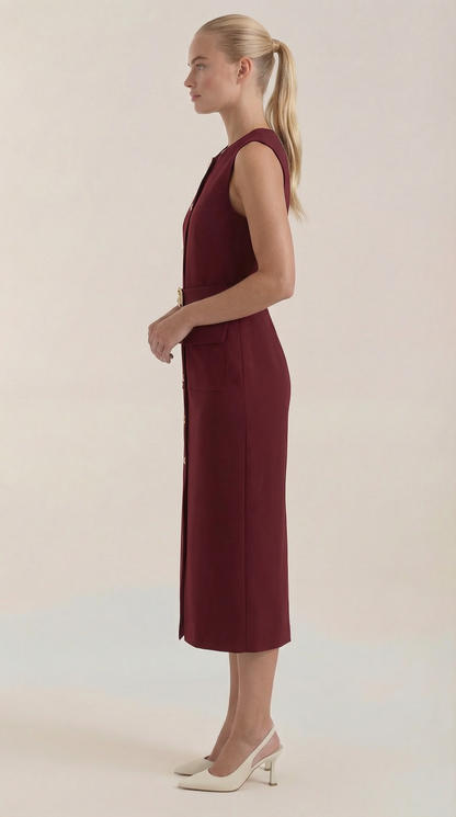 Arline Button- Front Midi Dress
