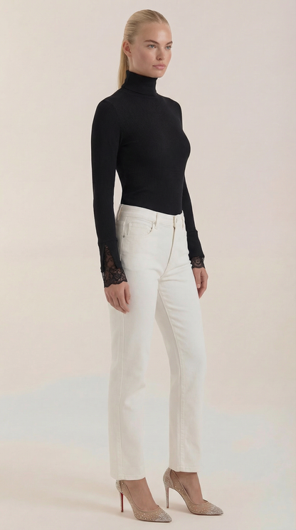 Wendy Turtleneck Sweater with Ribbed Lace