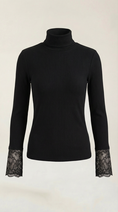 Wendy Turtleneck Sweater with Ribbed Lace
