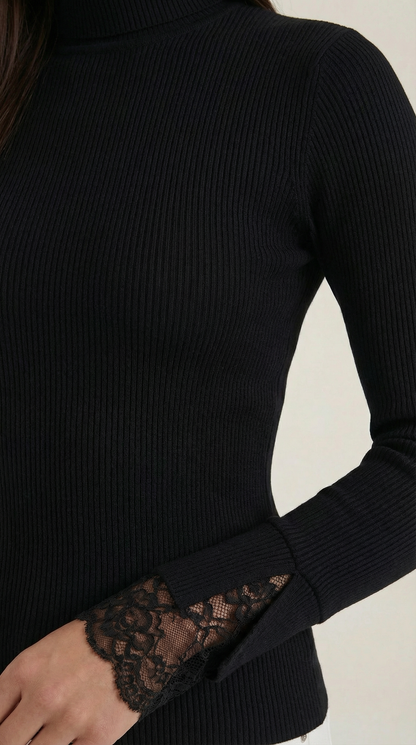 Wendy Turtleneck Sweater with Ribbed Lace