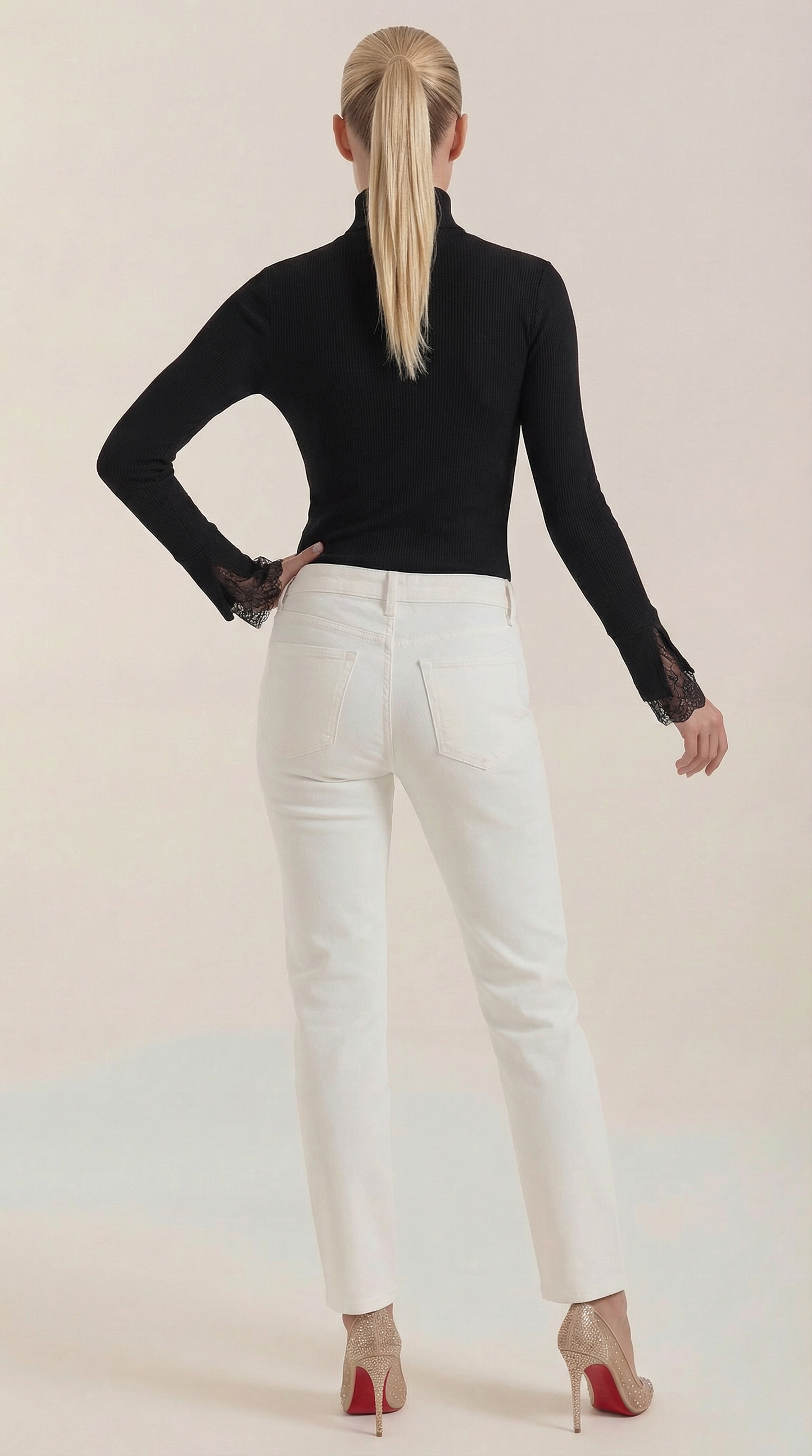 Wendy Turtleneck Sweater with Ribbed Lace
